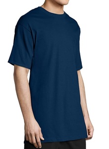 เสื้อยืดคอกลมแขนสั้นผู้ชายทรงปกติคุณภาพสูงผ้าฝ้าย 100% สีน้ำเงิน ผลิตตามสั่ง พร้อมสกรีนโลโก้  ส่งเร็ว - Product Image 3