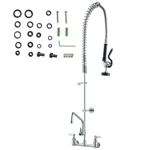 Grifo de Lavabo Industrial de Latón para Montar en la Pared, 44 Pulgadas de Alto, 8 Pulgadas de Distancia entre Ejes, Caño Giratorio de 12 Pulgadas con Rociador Extensible - Product Image 1