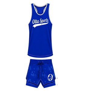 Royal Blue White <b>Swim</b> Set Sleeveless Racerback Tank <b>Top</b> with Matching Shorts Lightweight Quick Dry Training Performance Swimwear - Product Image 1
