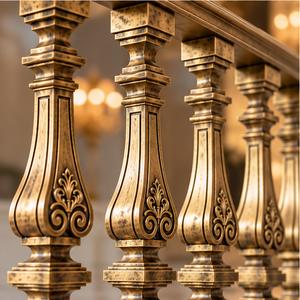 Rampe d'escalier vintage en métal doré avec balustres coniques ornementaux pour intérieurs d'historique de première qualité - Product Image 3