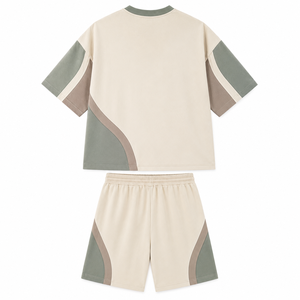 Ensemble 2 pièces décontracté homme été Premium Oversized Color Block : T-shirt col rond et short assorti – Tenue personnalisable OEM ODM - Product Image 3