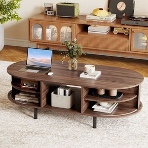 Tavolino da Caffè Moderno Mid-Century da 48 Pollici con Ante Scorrevoli Scanalate e Vano Aperto - Product Image 4