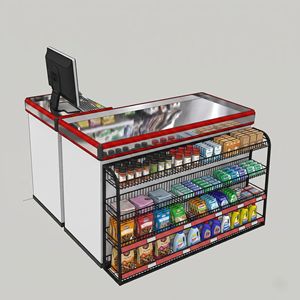 Comptoir de caisse de supermarché One Tech 0,85 m avec plateau en acier inoxydable, bureau de caissier pour magasin de détail, étagères d'impulsion - Product Image 1