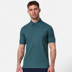 เสื้อโปโลผู้ชายสีเขียวอมฟ้า แขนสั้น ทรงปกติ สวมใส่สบาย สีพื้น ผ้าทอ - Product Image 1