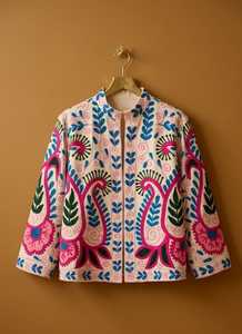 <b>Women</b> Handmade Uzbek Style Suzani Embroidered Jacket Boho Floral <b>Coat</b> Colorful Festival Bohemian Artisan Statement Outerwear - Product Image 2