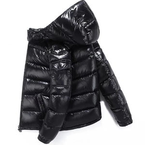 2025 New Arrival Men's Warn Winter Shiny Quilted Puffer Jacket Windbreaker <b>Padded</b> Thick Black Hooded Bubble <b>Padded</b> Jacket - Product Image 2