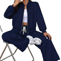 Plus Size Autumn Winter Women's 100% Cotton Eco-Friendly Breathable Fleece Two-Piece Full Solid Short Casual Suit