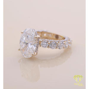 Moissanite Diamond Oval Engagement <b>Ring</b> With Three Stone Pave Band White Gold Bridal Wedding Anniversary Gift - Product Image 2