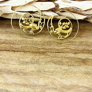 Pendientes de Aro de Pluma de Pavo Real de Alta Demanda, Pendientes Bohemios de Latón para Mujer, Aros Espirales Tribales de Animales Chapados en Oro de 18K para Venta al por Mayor/OEM/ODM - Product Image 3