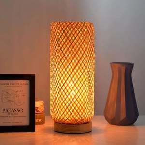 Moderno minimalismo tejido linterna decoración al aire libre luz de noche portátil al aire libre recargable Solar jardín lámpara de mesa de Bambú - Product Image 4