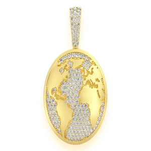 Custom Iced Large World Globe Geometric 925 Silver <b>Gold</b> Plated Lab Grown Diamond Fine <b>Pendants</b> Charms Hip hop Party Gifts Unisex - Product Image 2