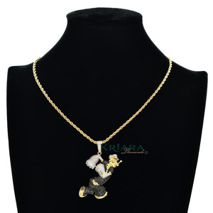 Hip Hop 925 Silver Mickey <b>Mouse</b> Pendant Lab Grown Diamond Cartoon Charm Gold Plated Unisex Jewelry - Product Image 1