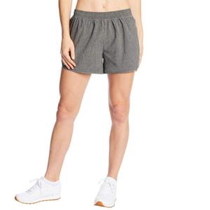 Shorts de sport gris en nylon tricoté pour femme, taille haute, élastique, respirant, froncé, avec poches, coupe droite, motif uni - Product Image 3