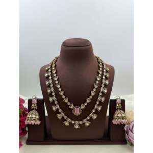 Indian Ethnic Yogita Premium Gold Plated Double Layer Semi Long Necklace & Earring Set - Product Image 4