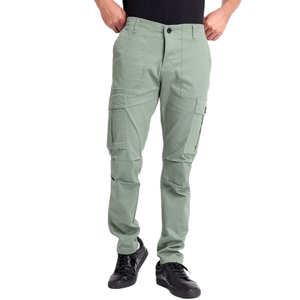 Pantalones Cargo rectos personalizados de mezcla de algodón con cremallera regular y Frente plano, tela de sarga vaquera, Chándales chinos para hombre, proveedor de pantalones - Product Image 1