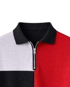 Polo à demi-zip pour homme, noir, rouge, gris, color block, manches courtes, haut décontracté, pour la vente en gros, fabricant sur mesure, qualité export OE - Product Image 2