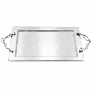 Luxury Hammered Serving Tray with <b>Twig</b> Handles Stainless Steel Rectangular Serving Platter Wholesale <b>Decorative</b> Tray for Hotel - Product Image 1