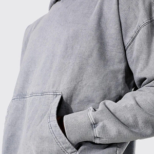 Sweat à capuche gris délavé surdimensionné pour homme, pull décontracté uni avec poche, design personnalisé OEM ODM - Product Image 5