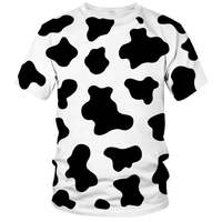 Kaos Unisex Hitam Putih Motif Sapi Lengan Pendek O-Neck Kasual Regular Fit Rajutan Katun 100% Bernapas di Bagian Depan Gaya Hewan