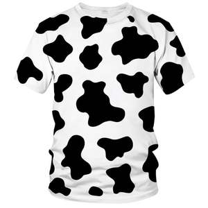Men's Black White Cow Print Short Sleeve O-Neck Casual T-Shirt Regular Fit <b>Knitted</b> Cotton 100% Print <b>Pattern</b> <b>Animal</b> Style - Product Image 3