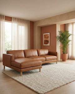 Juego de Muebles de Sala de Estar de Lujo Moderno, Sofá Seccional en Forma de L de Cuero Genuino Premium con Chaise Longue - Product Image 1