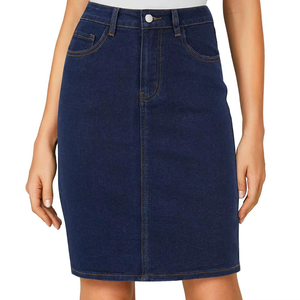 High Waist Party Casual Wear Women Denim Maxi Skirt Knee-Length Denim Skirt Belt Loops Style OEMODM Available - Product Image 5