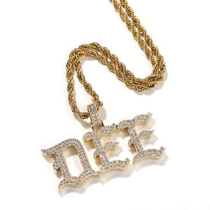 DEE Letter Pendant <b>Solid</b> Yellow Gold Plated Hip Hop <b>Necklace</b> Iced Out Moissanite Diamond Pendant For Her - Product Image 1