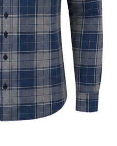 Camisa de Franela a Cuadros Azul Gris para Hombre, Estilo Casual, Corte Ajustado, con Botones, Manga Larga, de Algodón, Moda Urbana - Product Image 6