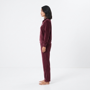<b>Women's</b> Casual Velvet 2 Piece Burgundy Fleece Sweatsuit Half <b>Zip</b> <b>Top</b> Wide Leg Trousers Winter Velour Tracksuit Set - Product Image 3