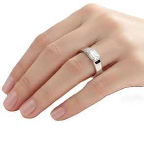 Bague Chevalière en Argent Sterling 925 et Or Massif 14K avec Diamant de Laboratoire Taille Émeraude et Diamant Solitaire Taille Ovale Sertie en Bezel – Vente en Gros - Product Image 5