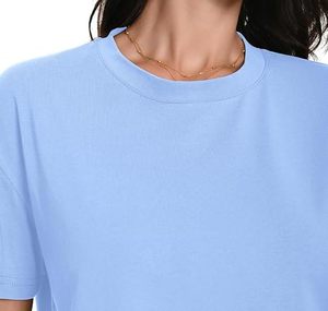 Sexy Women's Light Blue <b>Cropped</b> T-Shirt Short Sleeve Gym <b>Top</b> Solid Color Box Fit Style - Product Image 2
