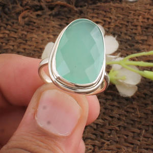 Anillo de Calcedonia Aqua Natural, Plata de Ley 925, Corte Cojín, Gema Azul, Joyería Hecha a Mano para Mujer, Regalo, Venta al por Mayor - Product Image 2