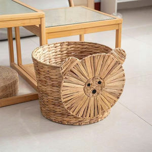New Arrival Water Hyacinth Lion Storage <b>Basket</b> With Lid Cute Animal Toy Organizer Kids Room Nursery <b>Basket</b> OEM Factory - Product Image 1