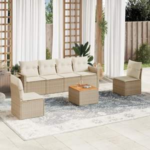 Ensemble de canapés de jardin en rotin PE, 7 pièces, beige, mobilier d'extérieur résistant aux intempéries, design contemporain - Product Image 3