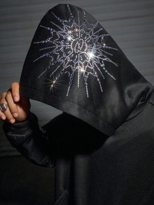 Sudadera con capucha para hombre con diseño de mangas con pedrería, de felpa de algodón grueso, estilo oversize, ropa urbana, logotipo personalizado, suministro al por mayor - Product Image 5