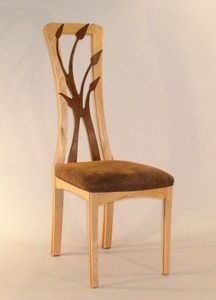 Luxury Handcrafted Solid Wood Dining <b>Chair</b> Artistic Branch Inlay High Back <b>Brown</b> Upholstered Seat - Product Image 6