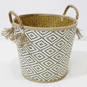 Handwoven Palm Leaf Storage <b>Baskets</b> With Rope <b>Handles</b>, Eco-Friendly <b>Wicker</b> Containers For Home & Kitchen - Product Image 1