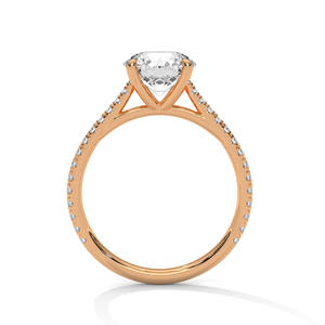 Bague de fiançailles en or avec diamant de laboratoire Hidden Halo – Monture cathédrale, bande pavée, solitaire, bague de mariée pour femme - Product Image 4