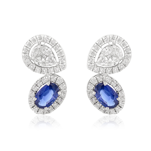 18K Gold Drop Hoop <b>Earrings</b> with Blue Sapphire and Diamond Accents - Product Image 2