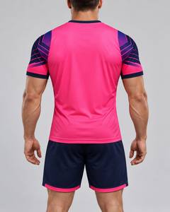 Maillot de football pour homme rose marine col en V manches courtes imprimé géométrique sublimé en polyester anti-humidité athlétique - Product Image 6