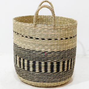 Sustainable Water Hyacinth Circle Open Weave <b>Tall</b> <b>Storage</b> Basket with Handles - Product Image 5