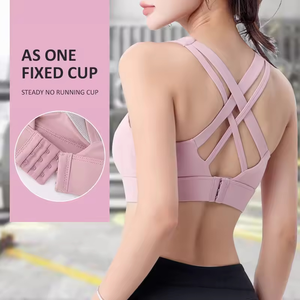 Fixed <b>Cup</b> Cross Beauty Back Sports <b>Bra</b> Integrated Chest Pad Adjustable Shockproof Yoga Fitness <b>Bra</b> - Product Image 2