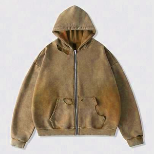 Sudadera con capucha de algodón grueso estilo vintage con cremallera, de fabricante OEM, para streetwear, con logo personalizado - Product Image 2