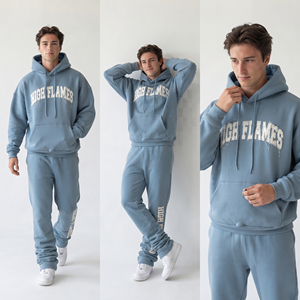 Conjunto Deportivo Personalizado con Bordado Desgastado, Sudadera con Capucha de Felpa 100% Algodón para Hombre, Pantalones Deportivos Gruesos para Invierno - Product Image 5