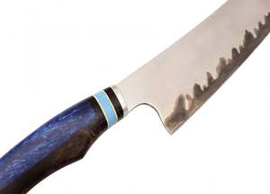 Couteau de chef japonais en acier forgé artisanal, manche en résine bleue, outil de cuisine - Product Image 2
