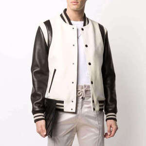 Custom <b>Men</b> Vintage Baseball Varsity <b>Jacket</b> High Quality Streetwear Patchwork Bomber Letterman <b>Jackets</b> with <b>Leather</b> Sleeves - Product Image 6