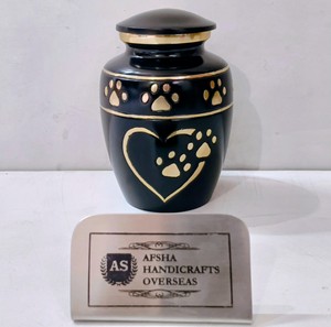 Hermosa Urna Funeraria Europea Azul Dorada con Pata y Corazón, con Palomas, Ecológica y Duradera, para Cenizas de Mascotas, de Metal - Product Image 5