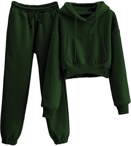 Conjunto deportivo de punto para mujer, sudadera con capucha y pantalones jogger, de secado rápido y transpirable, top corto y sudadera. - Product Image 1