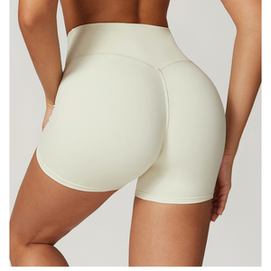 Women High Waist Solid Yoga Shorts Seamless Stretch Fitness Workout Gym Short <b>Brown</b> Spandex Polyester Elastic Waist - Product Image 6