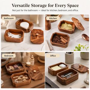 Boîte de rangement en bois naturel pour coton-tiges, pot de pharmacie en bois pour salle de bain, distributeur pour décoration de coiffeuse, vente en gros - Product Image 5